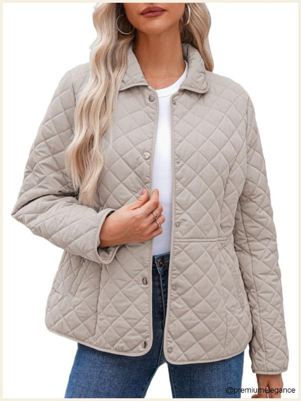 Women's Quilted Puffer Jacket Button Down Long Sleeve Diamond Coat Winter